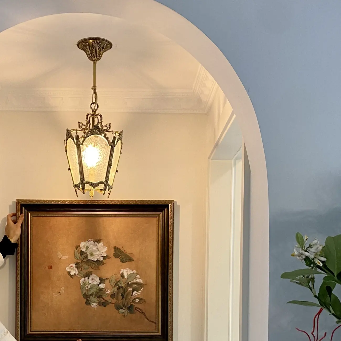 Gothic Gold Metal Frosted Glass Pendant Light for Corridor