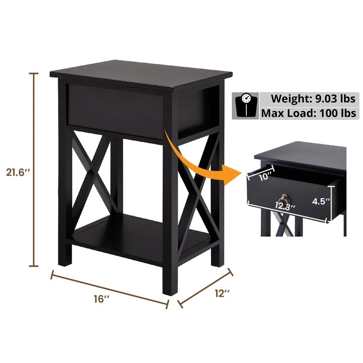 Space-Saving Wooden Side Table with Storage Drawer and Spacious Compartment