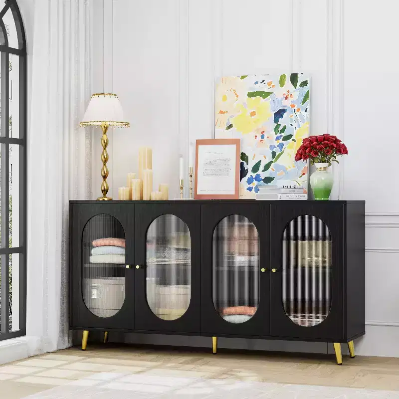 TUYOHW 60 Buffet Storage Cabinet,Console Cabinet with 4 Acrylic Doors,5 Metal Legs,Sideboard Cabinet for Kitchen,Dining Room,Living Room