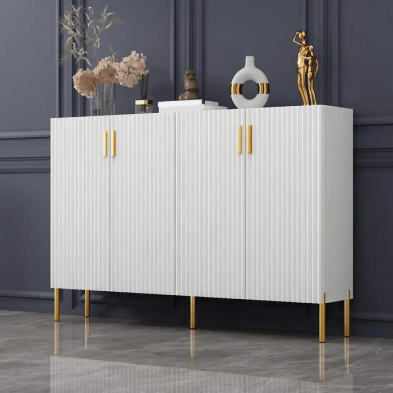 Glam Wooden Sideboard with Shelves and Cabinets