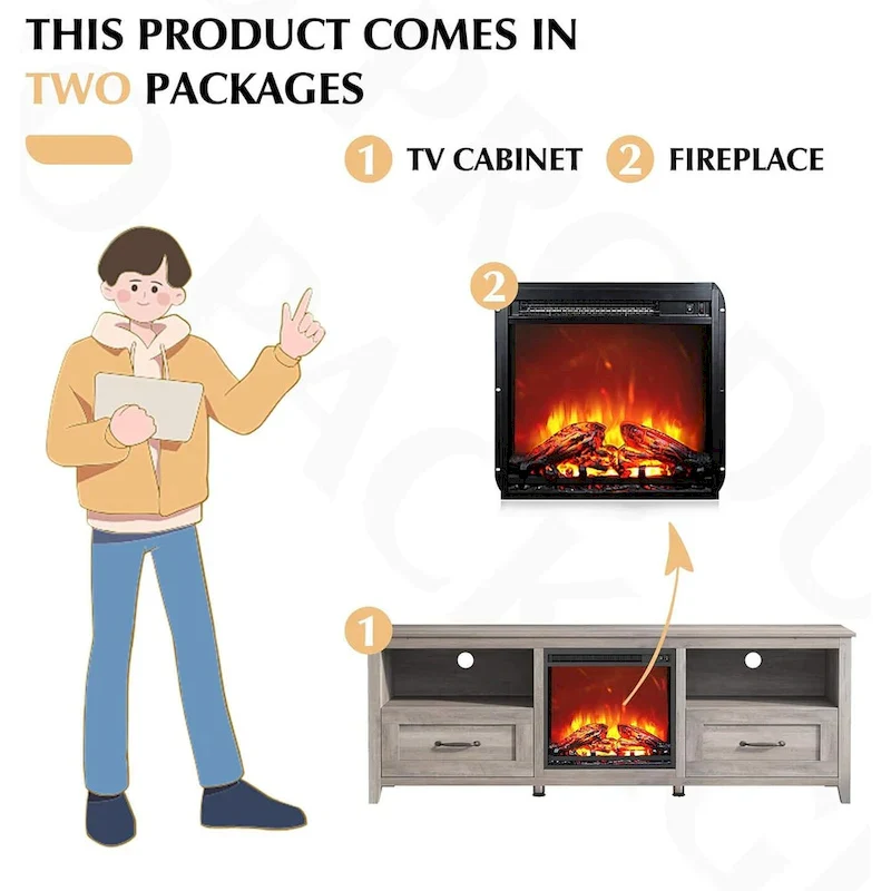 WESOME 70 Fireplace TV Stand Entertainment Center with 18 Electric Fireplace