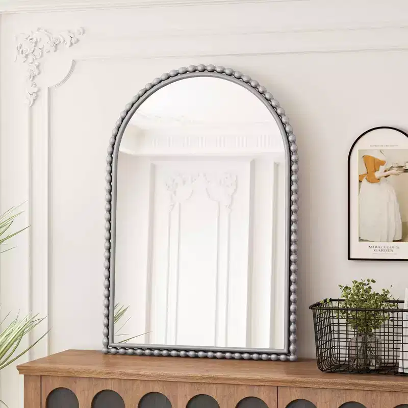 MAYEERTY Iron Arch Vintage Vanity Mirror Wall Hanging Placed Table for Living Room Bedroom Silver
