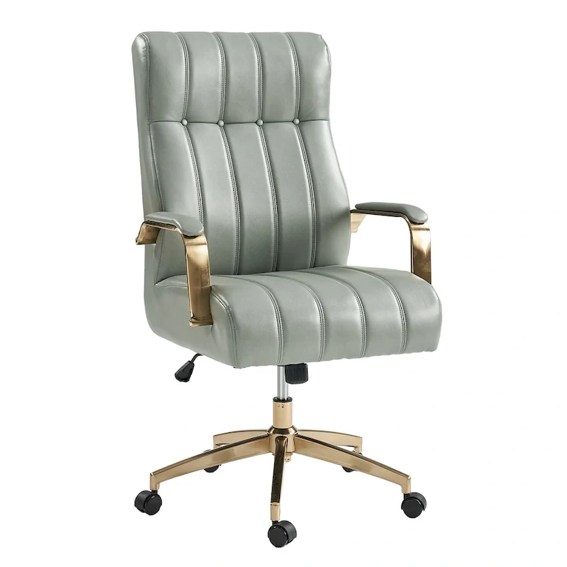 Mid-Century Modern Vegan Leather Office Chair - Swivel Tilting Ergonomic Desk Chair with Channel Tufted Design & Adjustable Height