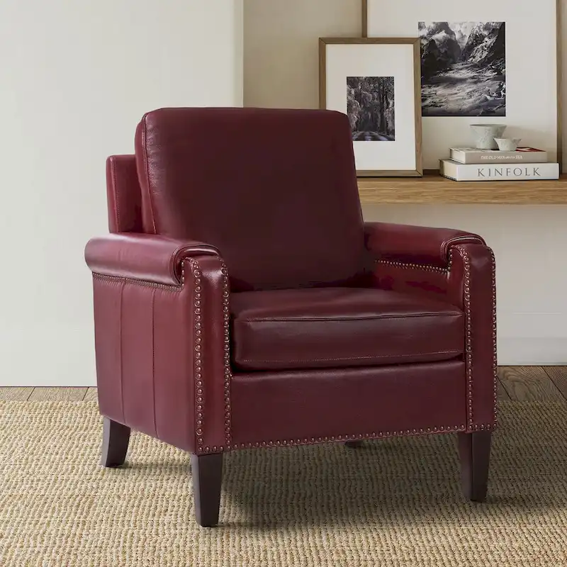 Kunz Transitional Genuine Leather Armchair with Removable Cushion and Nailhead Trims