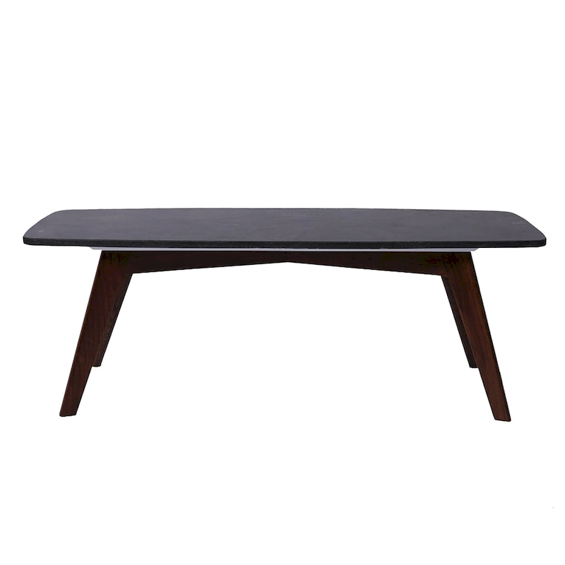 Faura 18 x 43.5 Rectangular Italian Black Marble Coffee Table with Walnut Legs