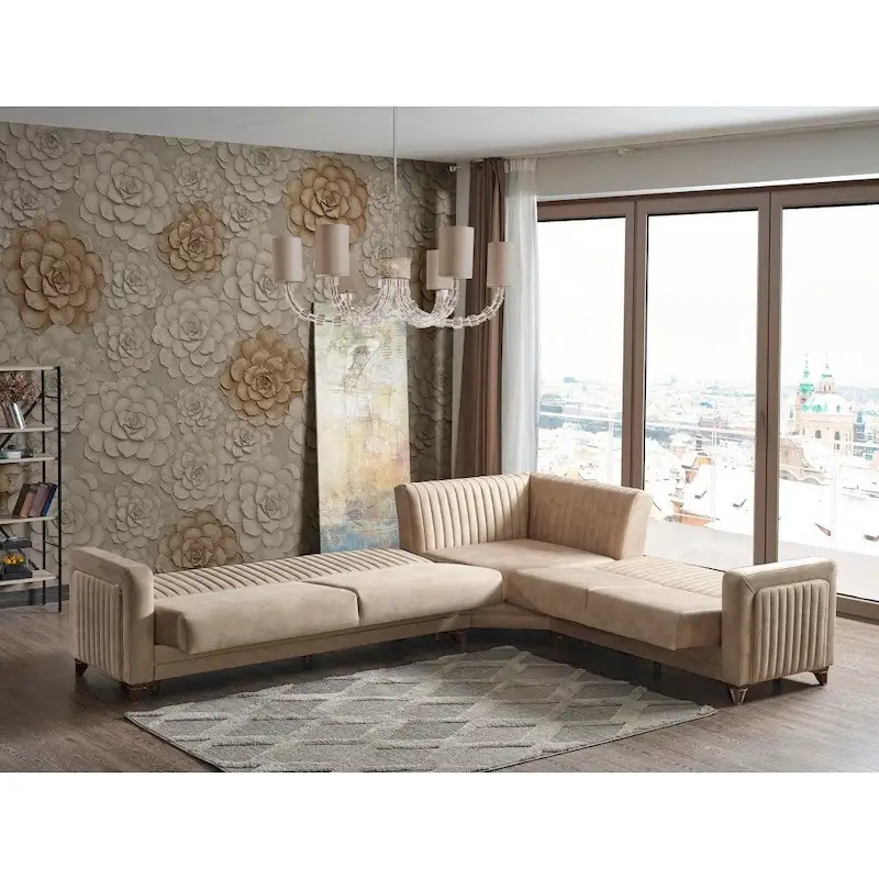 Line Fabric Sleeper Sectional Sofa