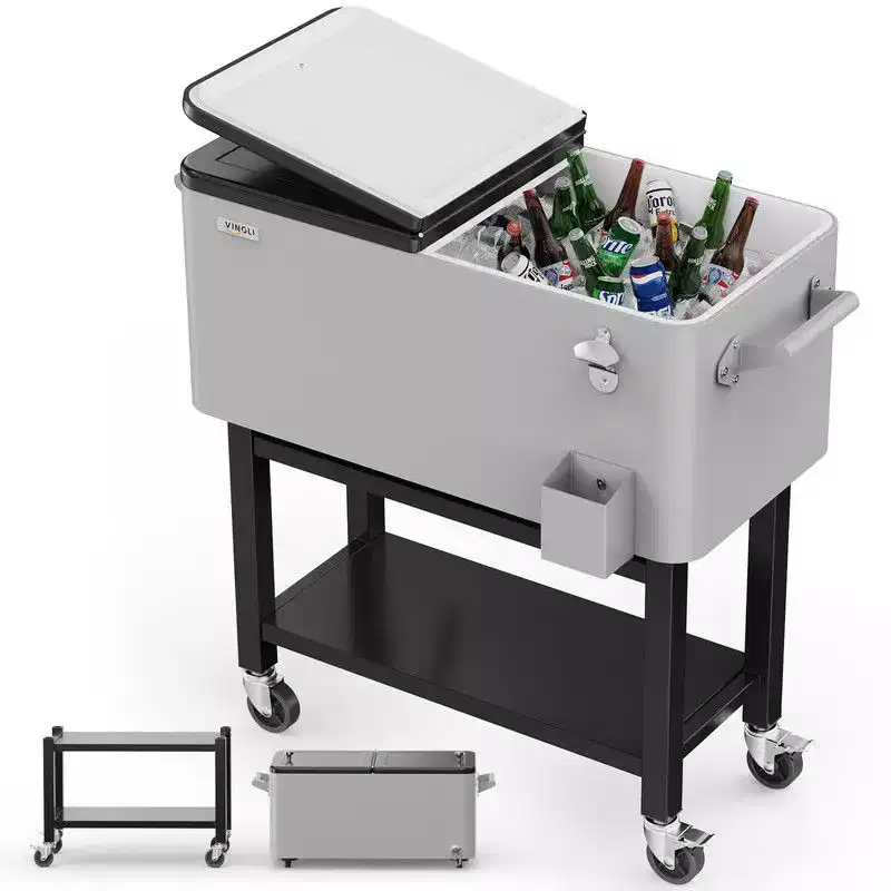 Karl Home Silver Gray 80 Qt. Double-Tray Rolling Cooler
