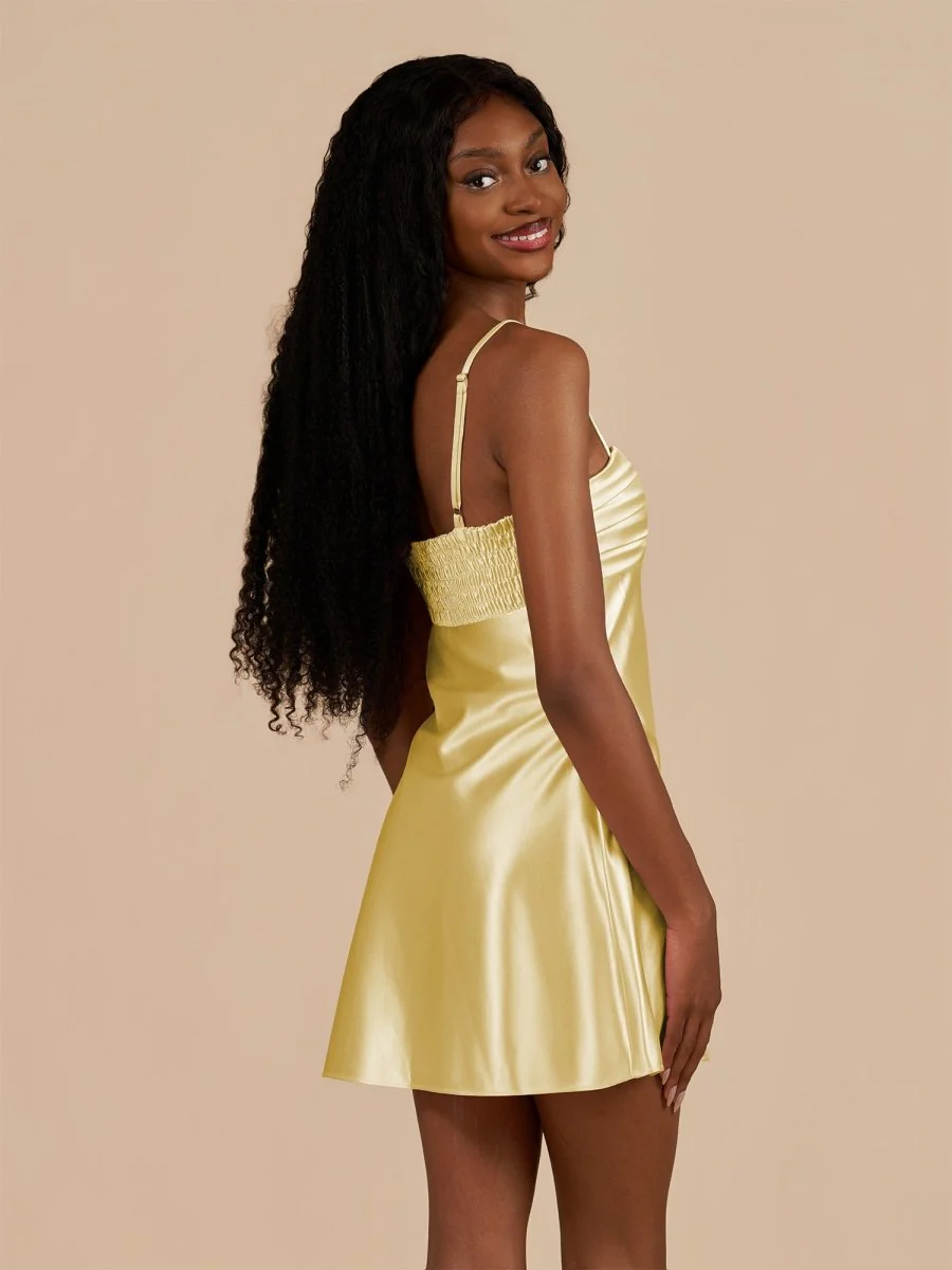 Yellow - Sheath Spaghetti Straps Satin Homecoming Dress