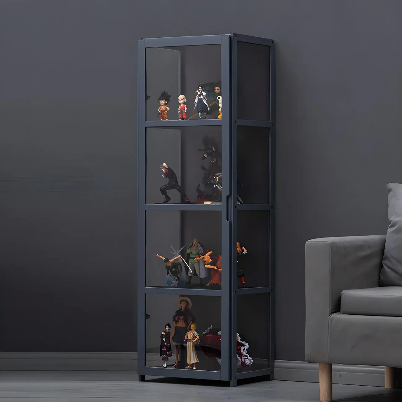 Grey Bamboo Shelf Display Cabinet Acrylic Door