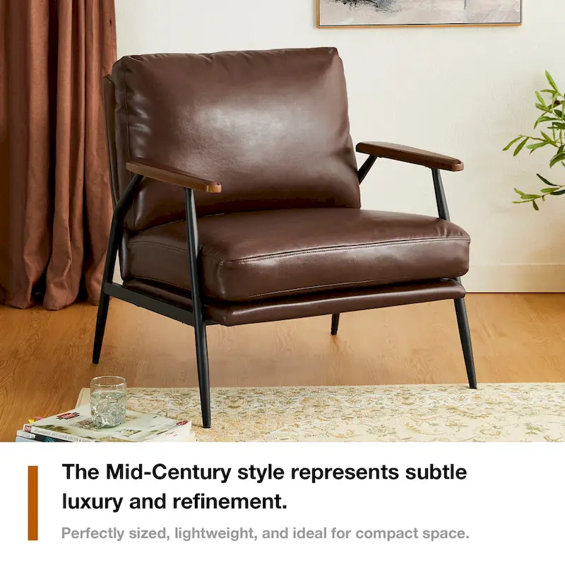 Glitzhome 28 W Mid-century Modern Soft PU Leather Accent Armchair - 28  W x 31  D x 30.75  H