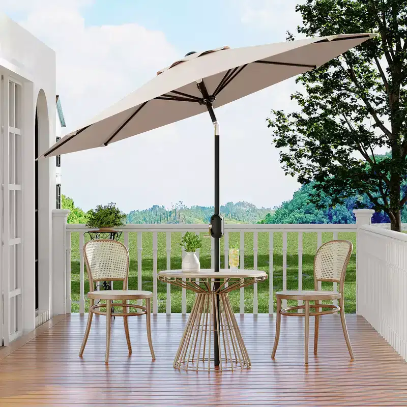 10FT Patio Umbrella with Crank Lift & Push Button Tilt  8 Sturdy Ribs, sun protection factor 50+ UV Protection, Waterproof Outdoor Market Parasol