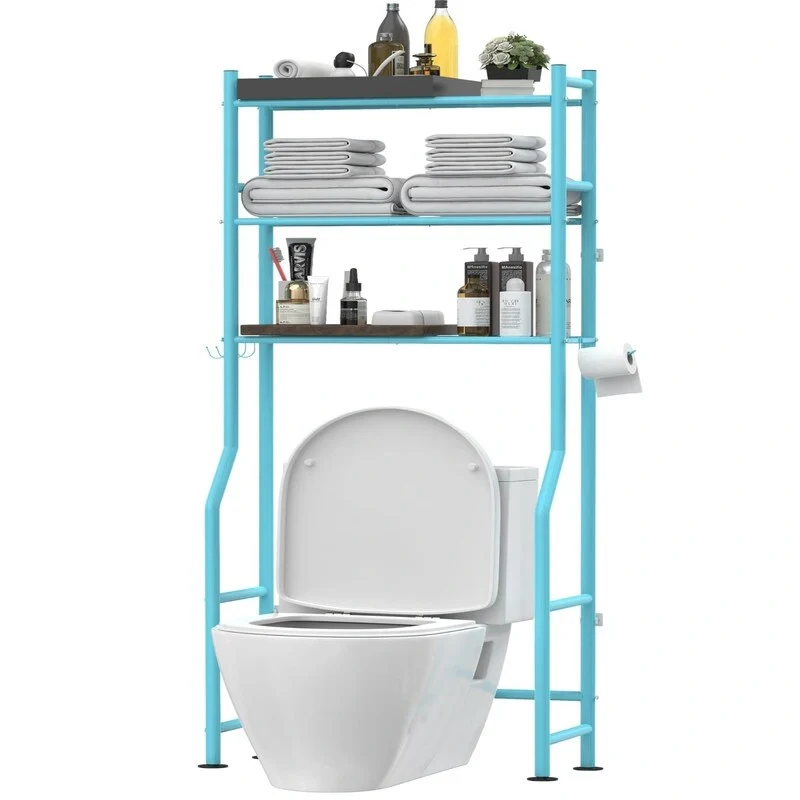 3-Tier Over-Toilet Storage Rack with 4 Hooks and Paper Holder, Carbon Steel, 26