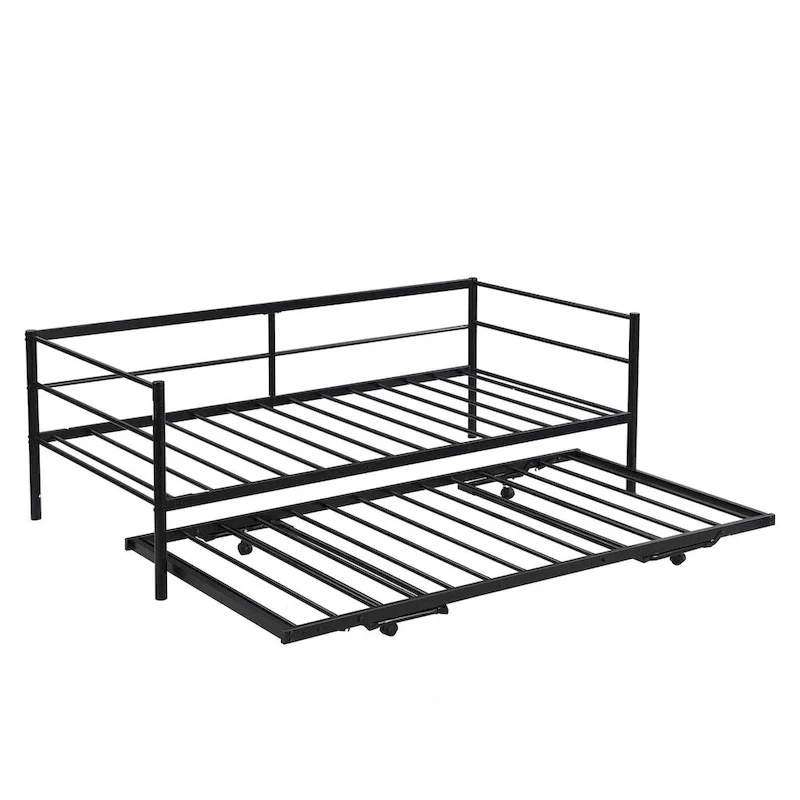 Metal Daybed with Adjustable Trundle, Pop Up Trundle