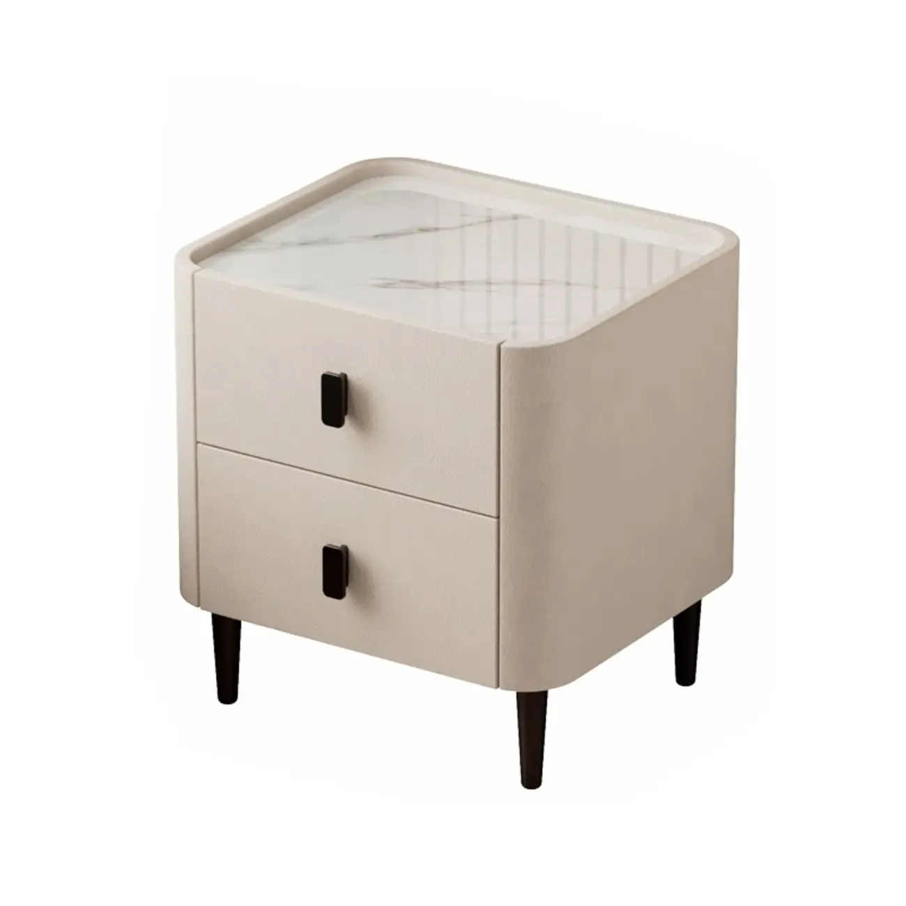 Modern Leather Stone Tray Top 2-Drawer Nightstand