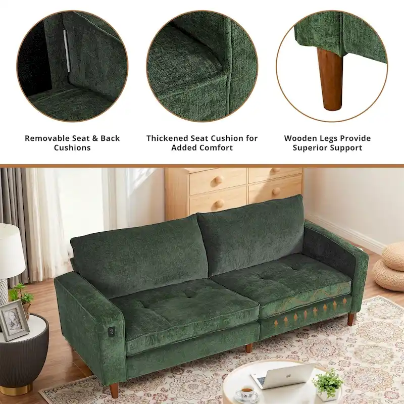 82.6 Inch Modern Living Room Chenille Recliner Sofa, loveseat Sofa,Removable Sofa Cover with USB, Easy to Instal