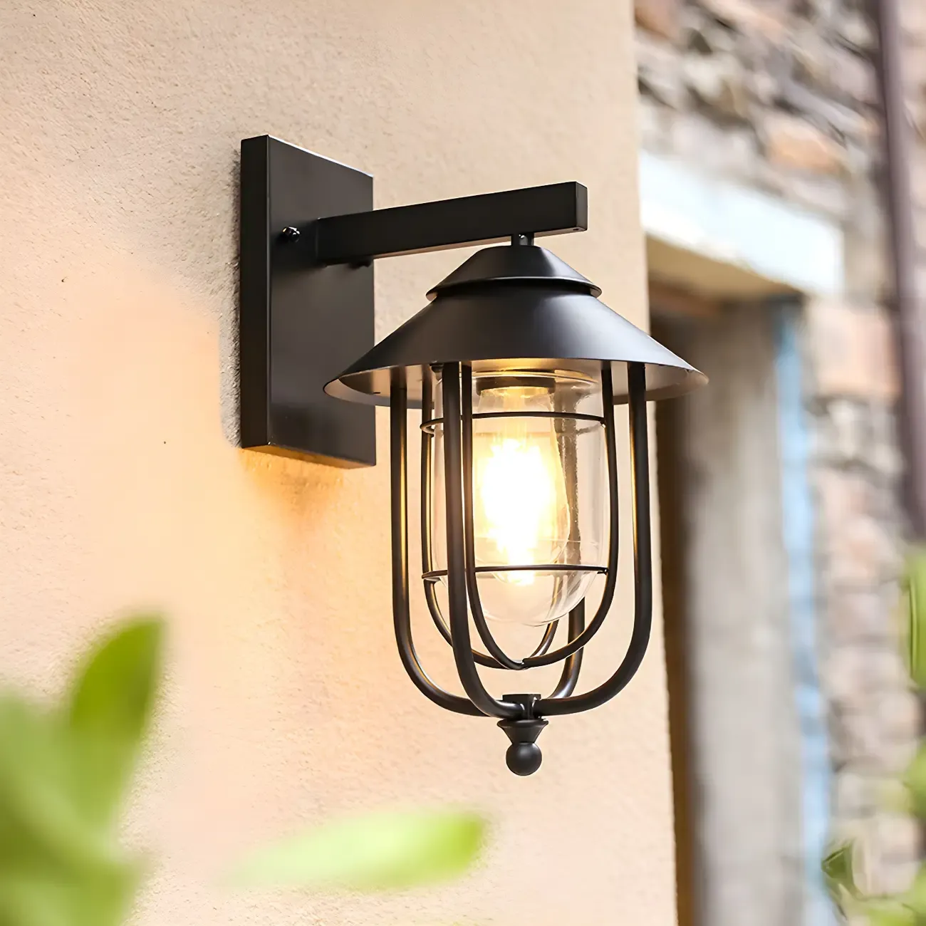 Industrial Black Metal Cylinder Glass Lantern Outdoor Wall Light