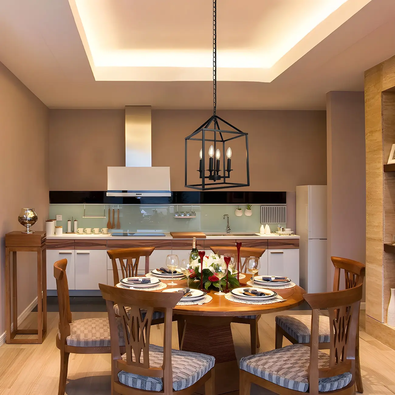 Industrial Black Metal Square Caged Kitchen Pendant Chandelier