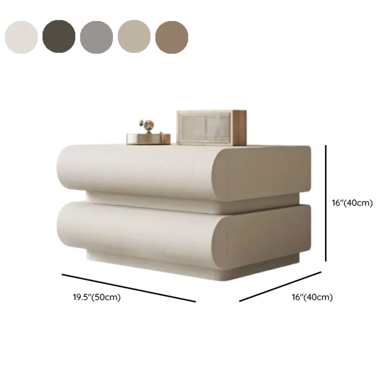 Modern Bedside Table with 3 Drawers in Off-White