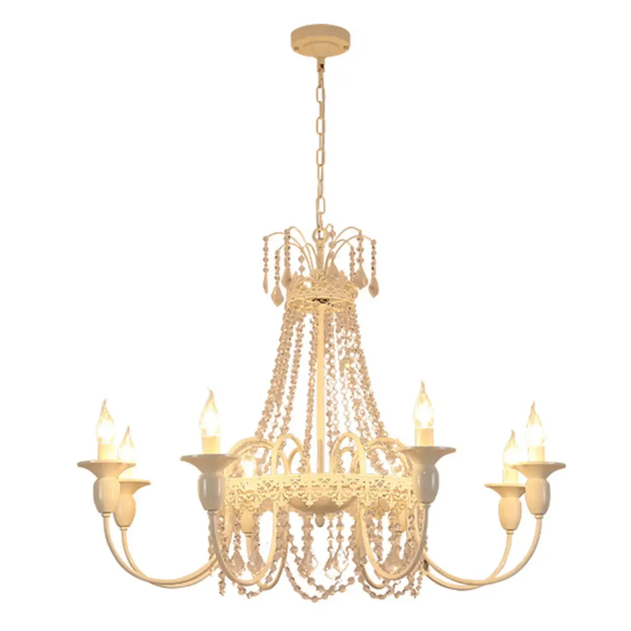 Crystal White Metal Crown Candelabra Chandelier