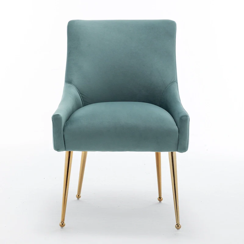 Velvet Upholstered Armless Dining Chair with Gold Metal Legs – Beige / Green / Black / Navy / Grey