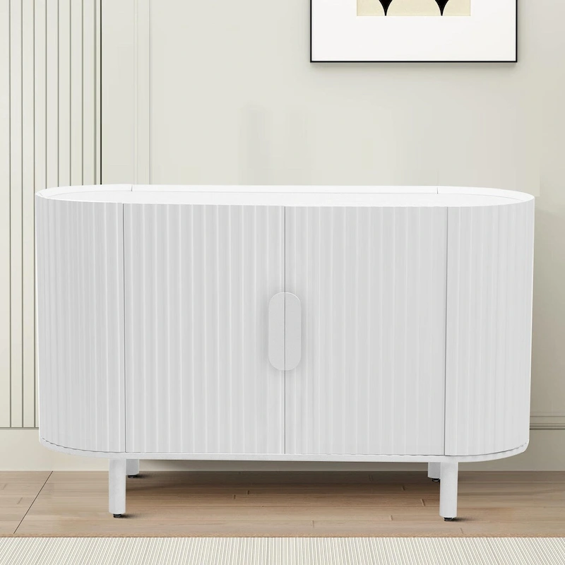 Modern Stylish Wooden Sideboard with Vertical Stripes Cabinet Doors