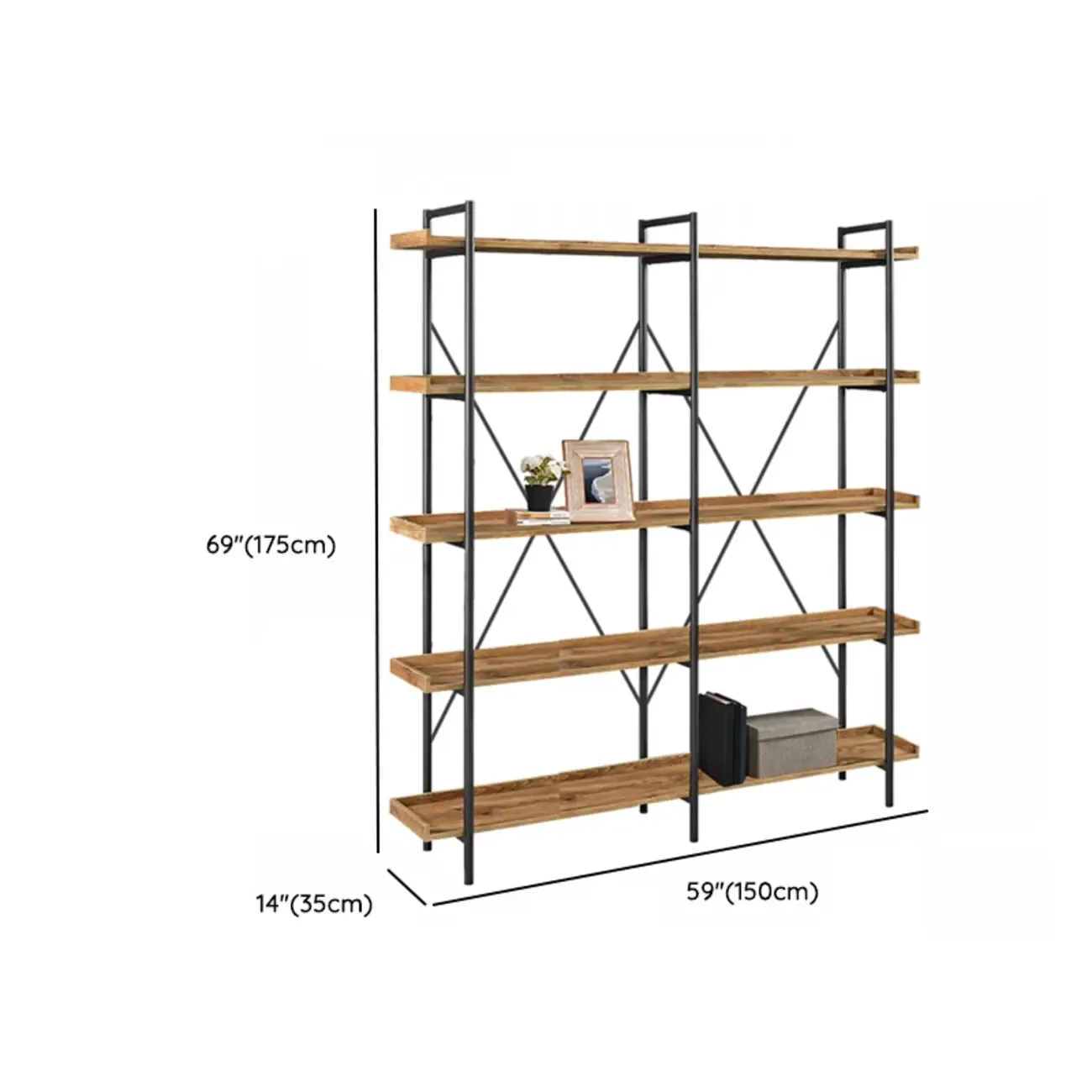 5-Tier Open Back Metal Frame Rectangular Bookcase