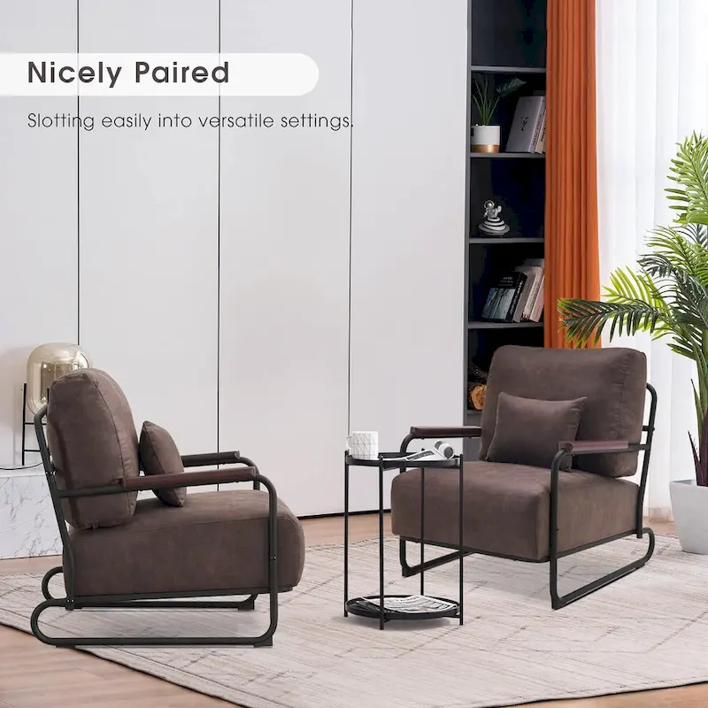 MCombo set of 2 Modern Accent Armchair with Steel Legs, Leathaire fabric HQ102