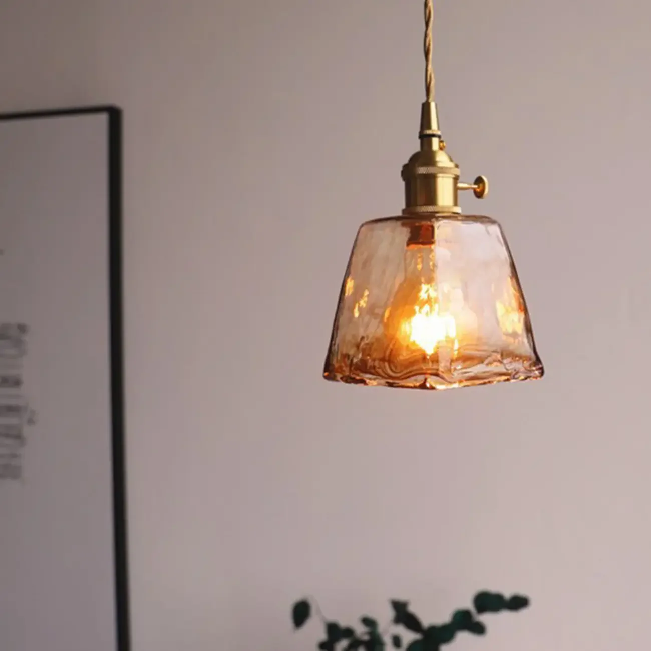 Modern Amber Glass Golden Kitchen Pendant Lighting