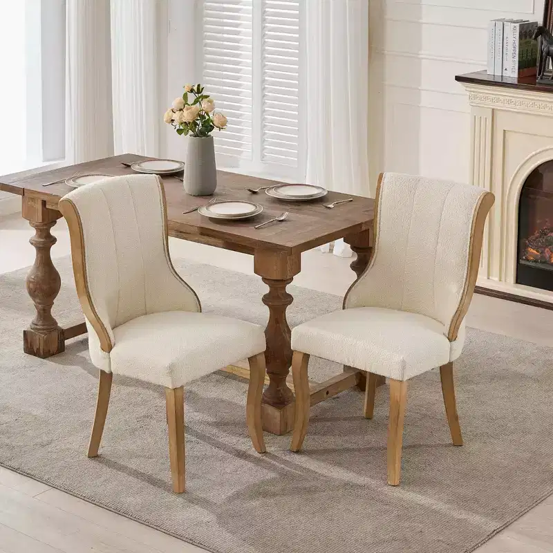 TUYOHW Snow Velvet Dining Chairs Set of 2,Modern Upholstered Lounge Chairs with Curved Wood Trim,Sculpted Legs,Accent Chair for Dining Room