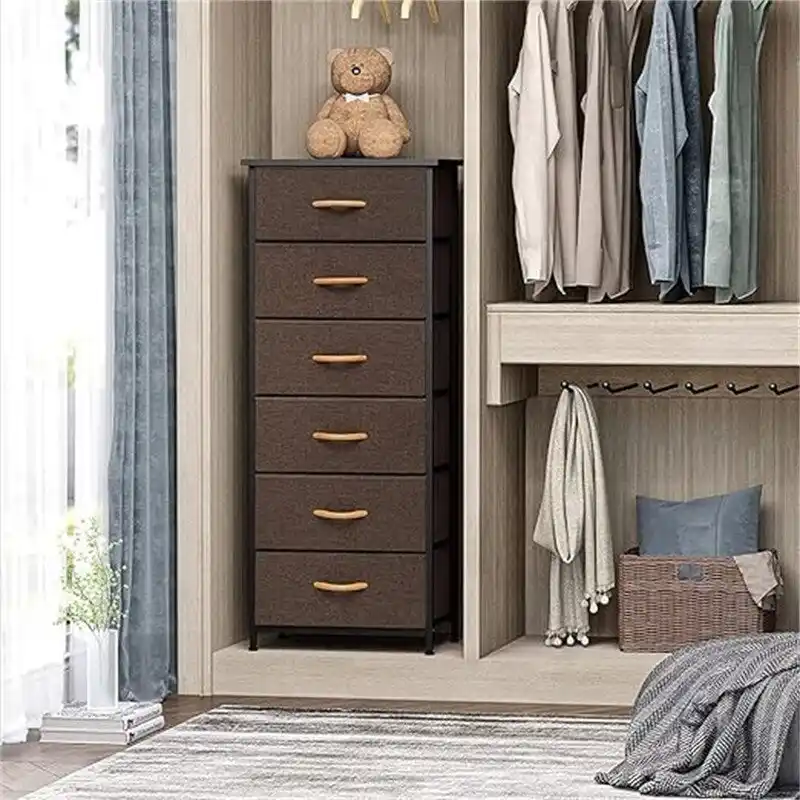 Brown / Black / Grey 6-Drawer Vertical Storage Tower, Single-Person Use