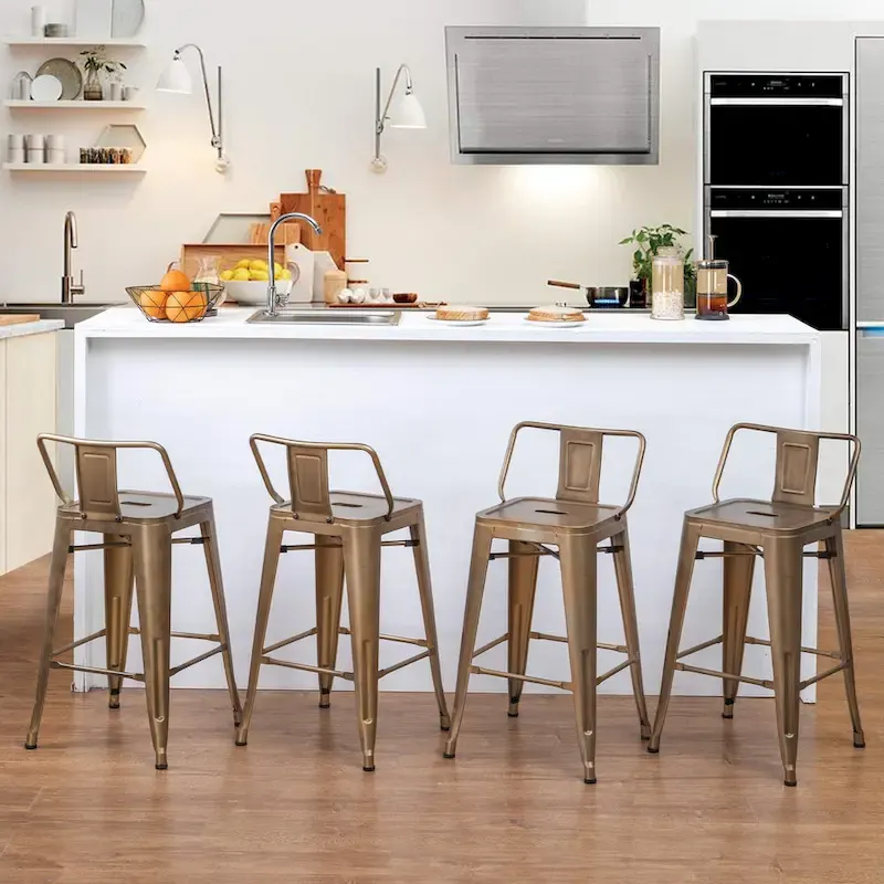 Metal Bar Stools Set of 4, Low Back Counter Height Stools