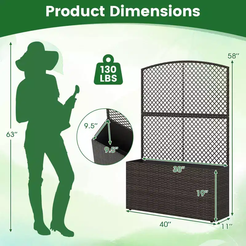 Costway 1/2 PCS 58 Raised Garden Bed with Trellis, Wicker Planter Box with Privacy Screen Brown/Black