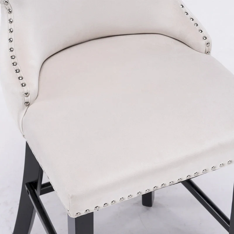 Velvet Wing-Back Barstools with Button Tufting – Set of 2