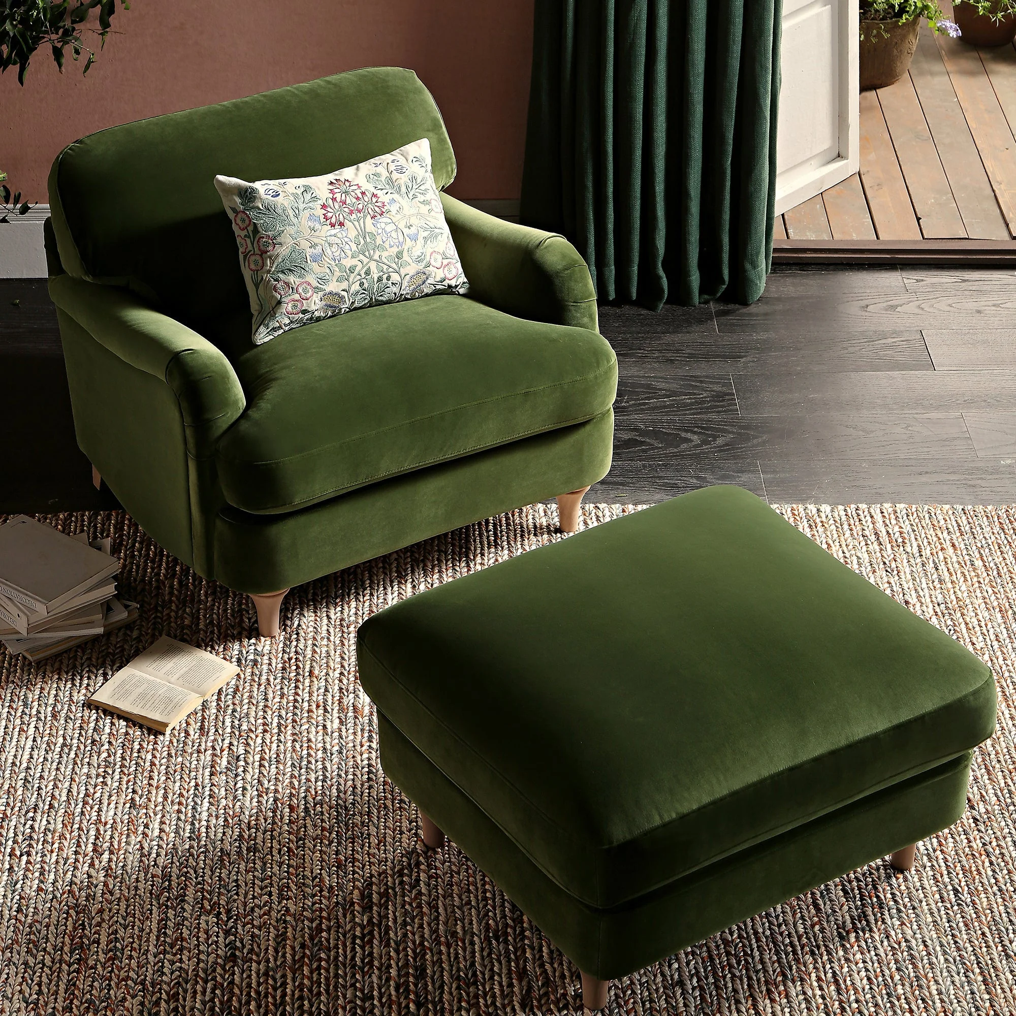 Fern Green Velvet Sofa, 1-Seater
