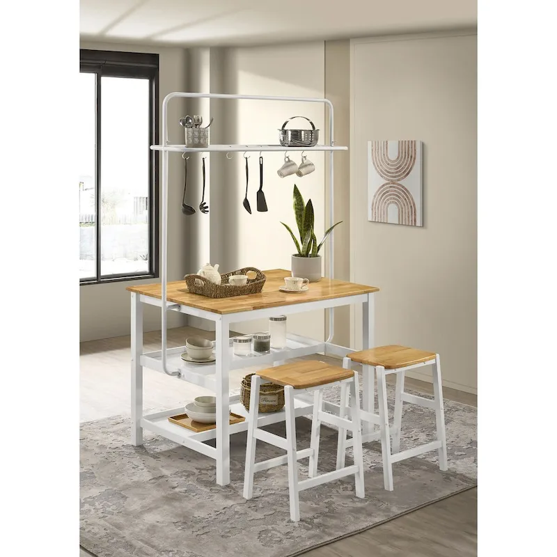 Prager Brown and White 3-piece Counter Height Table with Stools