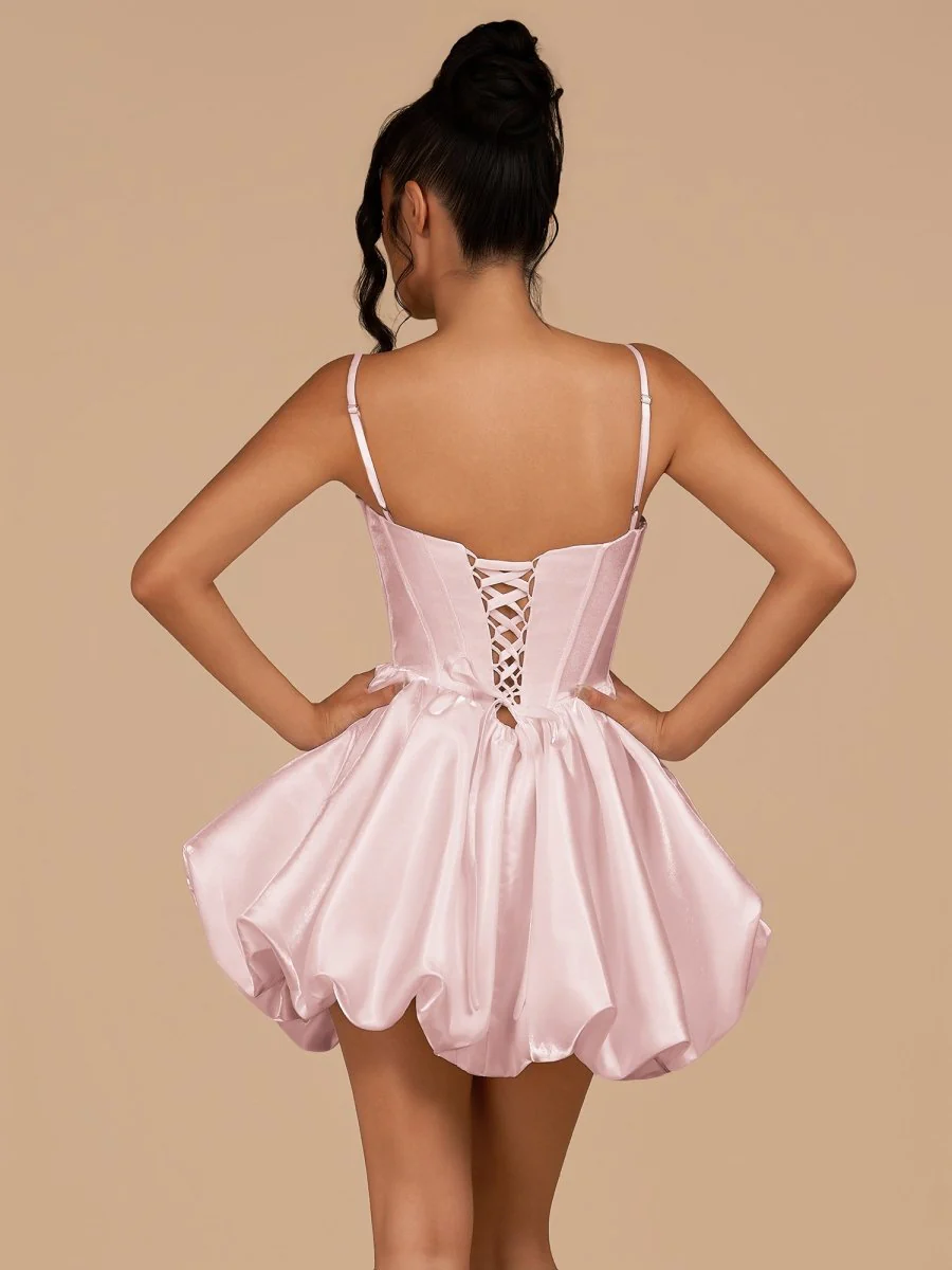 Pink - A Line Bubble hem Satin Corset Sweetheart Homecoming Dresses