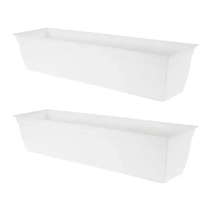 The HC Companies Indoor Outdoor 30 Inch Eclipse Series Window Flower Garden Ornamental Planter Box with Removable Attached Saucer, White (2 Pack)