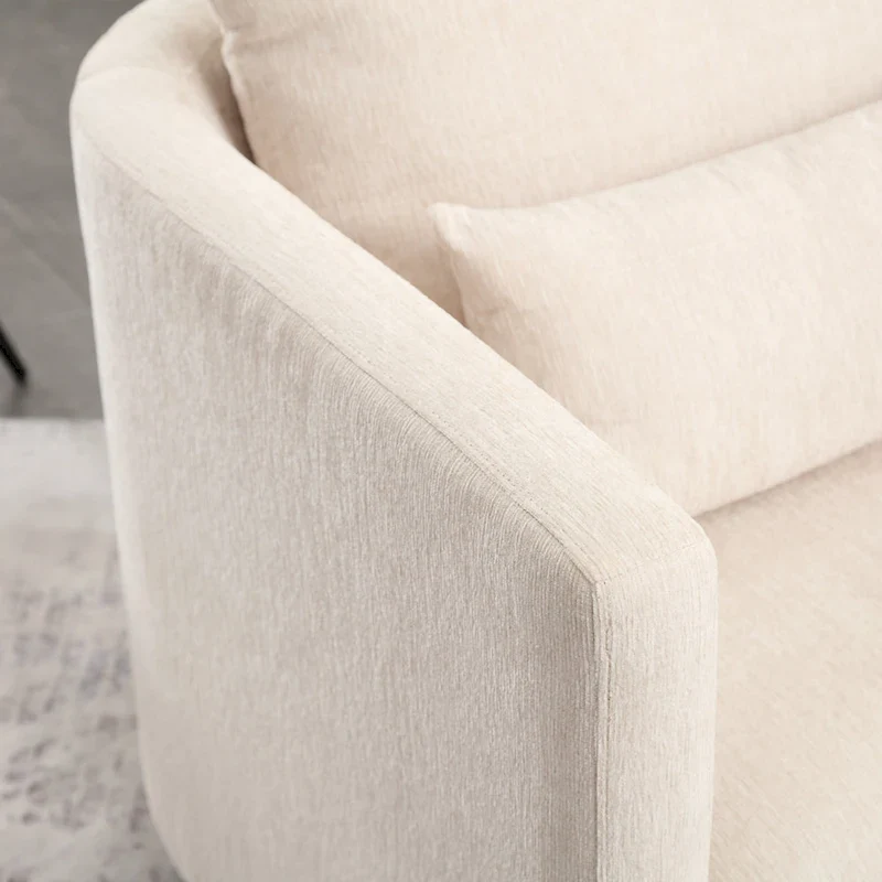 Chenille Swivel Barrel Chair with Sturdy Metal Base and Ergonomic Design