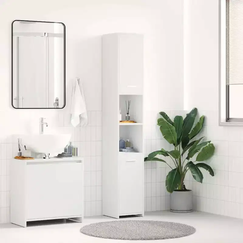 Tall Bathroom Storage Cabinet, White, 2-Door, 1-Person