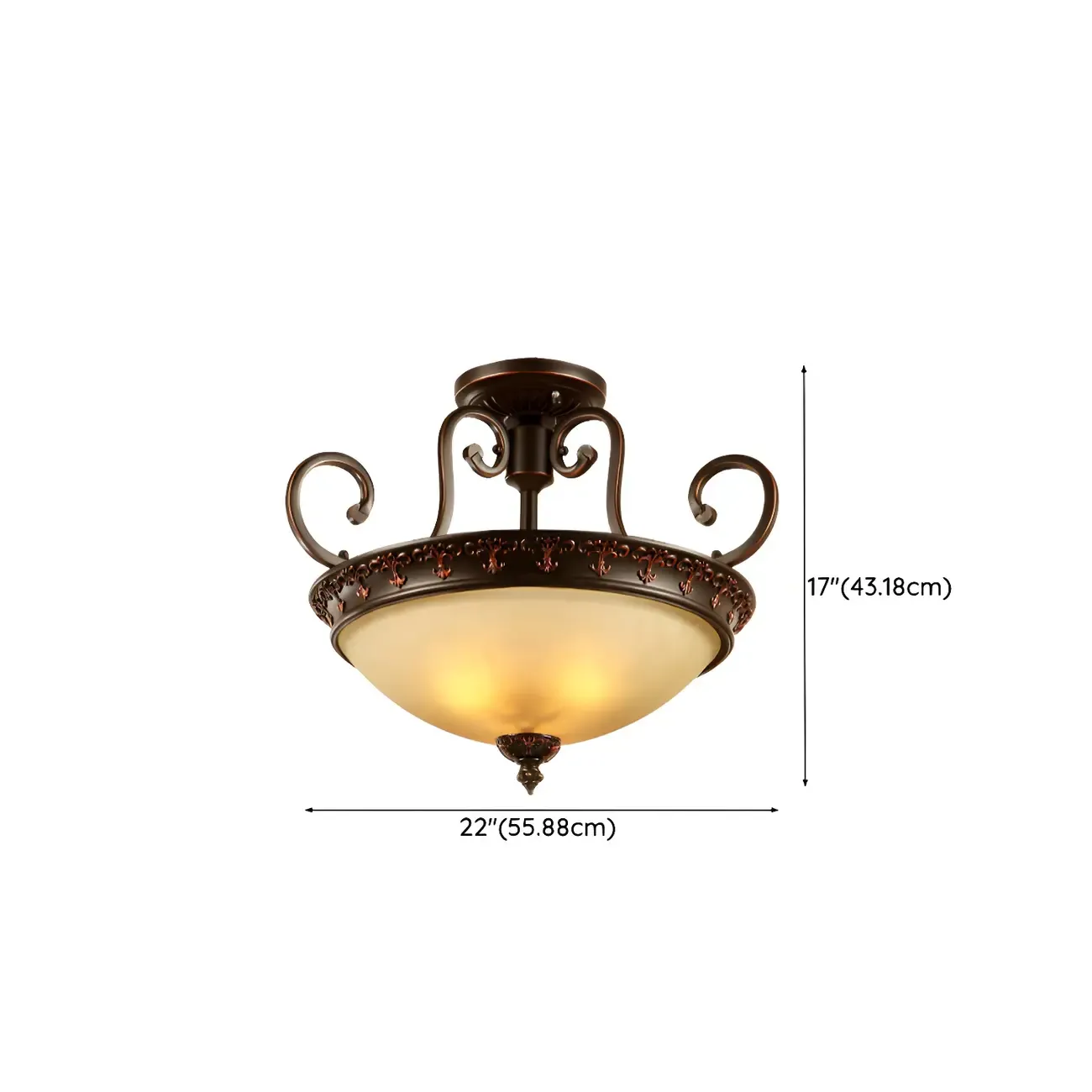 Frosted Glass Brown 3-Light Barn Semi Flush Ceiling Light