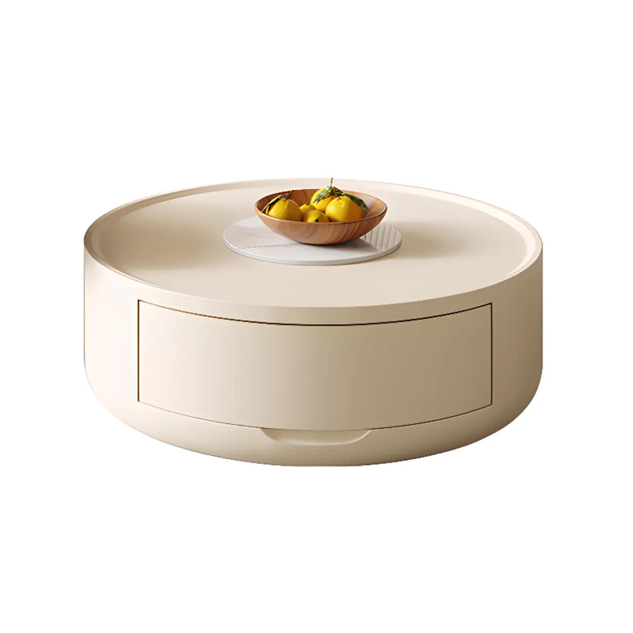 Modern White Round Coffee Table with Wood Base & Tray Top