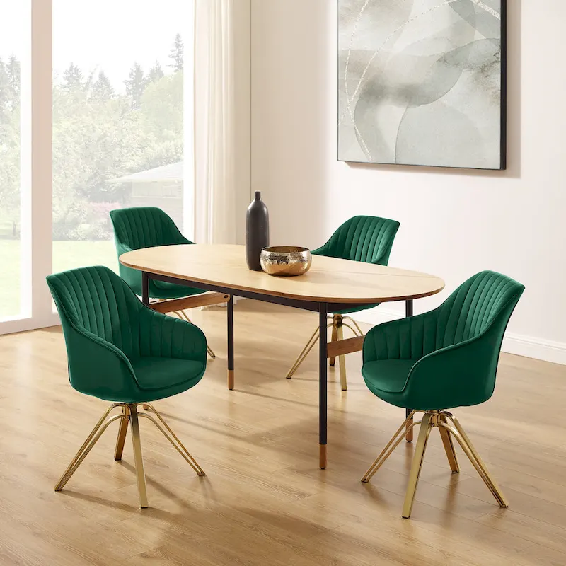 Art Leon Modern Velvet Swivel Chair with Golden Finish