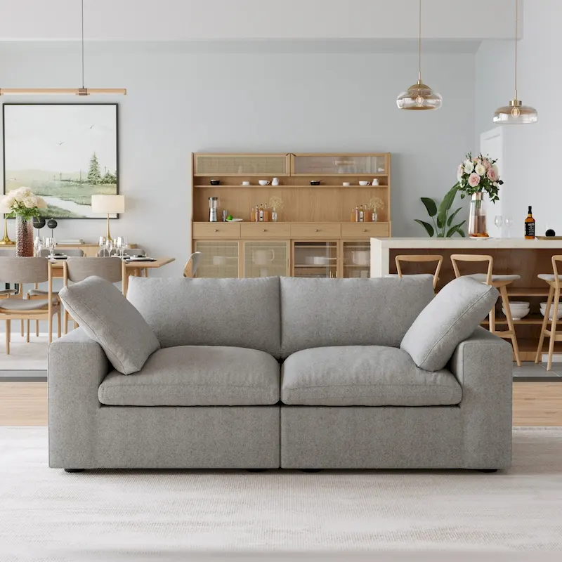 Modern Linen Down Filled Overstuffed Upholstered Sectional Sofa