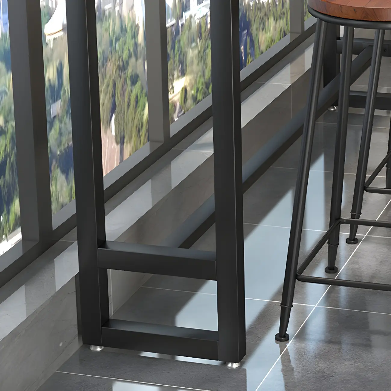 Rectangle Brown Wooden Bar Table With Footrest