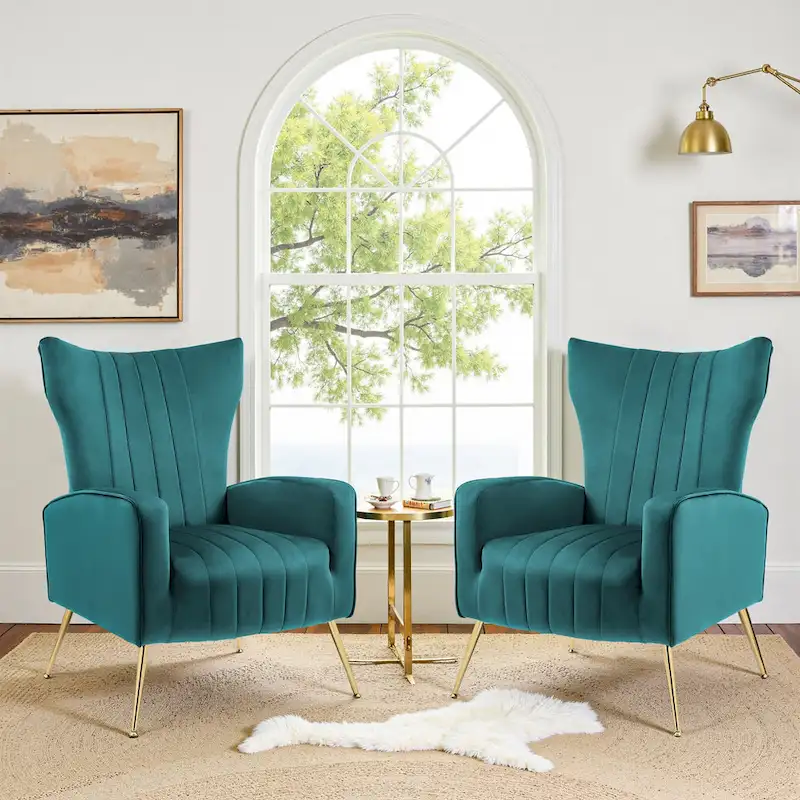 Velvet Wingback Accent Chair with Metal Legs for Living Room