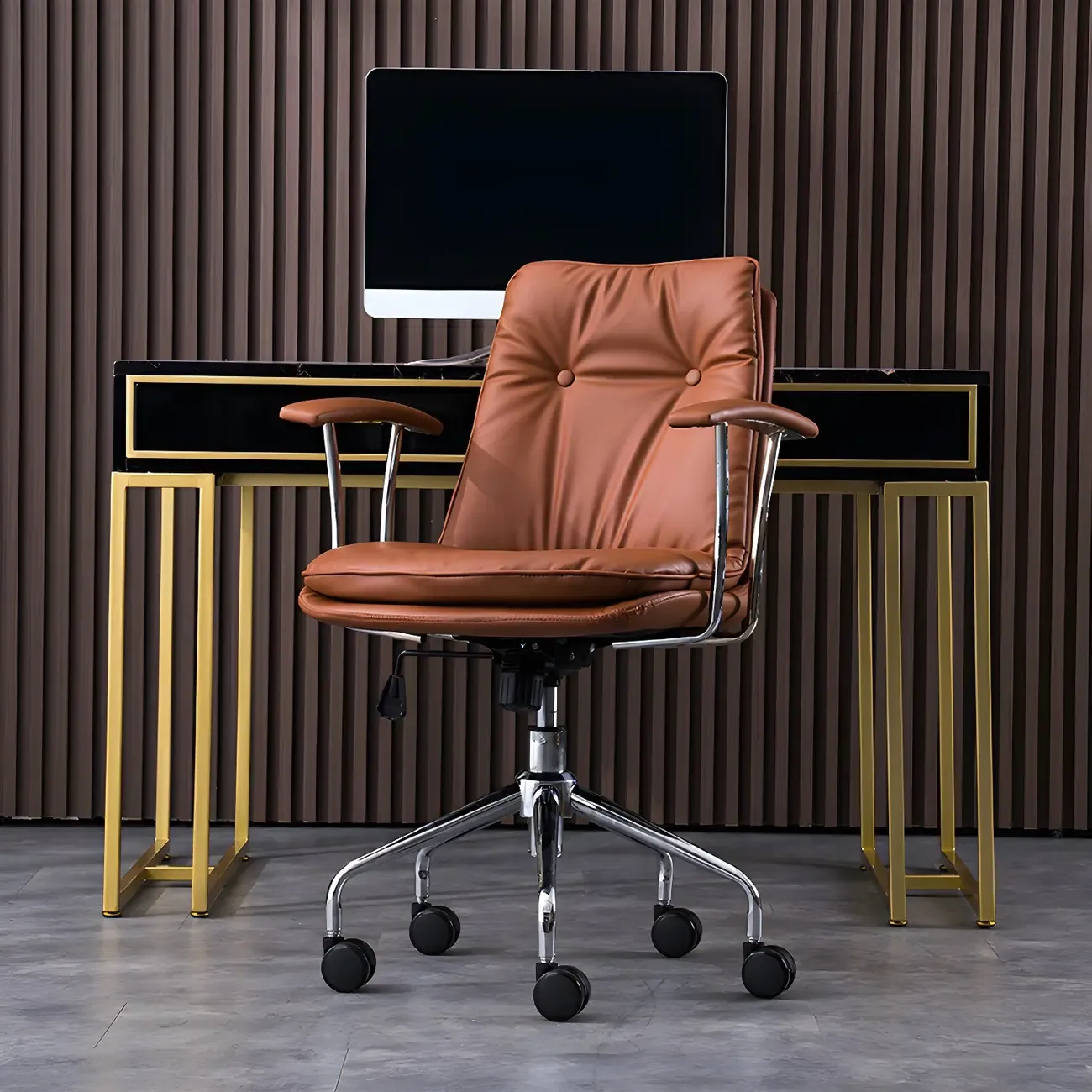 Modern Green Leather Swivel Tilt Office Chair