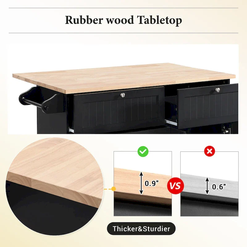 Topmax Farmhouse Kitchen Island Set With Drop Leaf And 2 Seatings