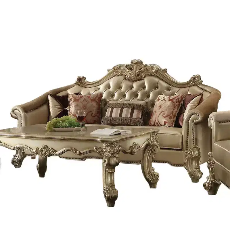 Acme Furniture Vendome II Sofa Bone Synthetic Leather/Gold Patina