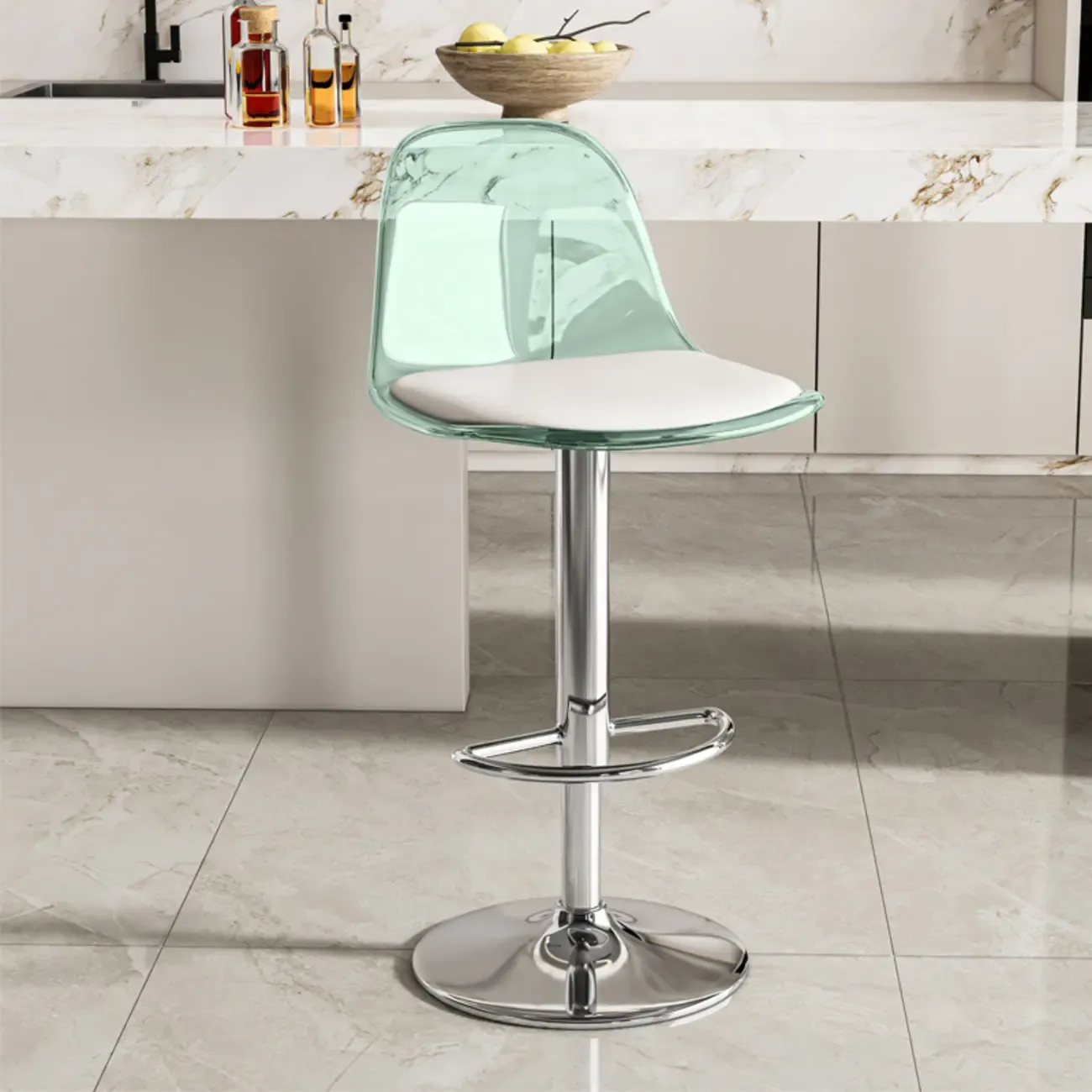 Transparent Acrylic Cushioned Swivel Adjustable Bar Stool