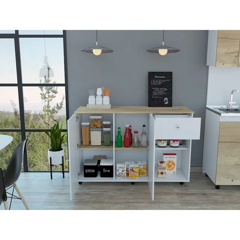 2-Drawer 2-Shelf Kitchen Island White and Pine
